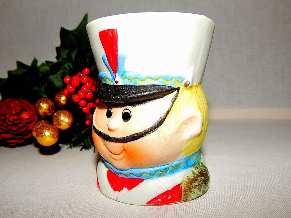 Toy Soldier Cup Vase Jar Planter Dish Jasco Porcelain Bisque VTG Christmas Decor