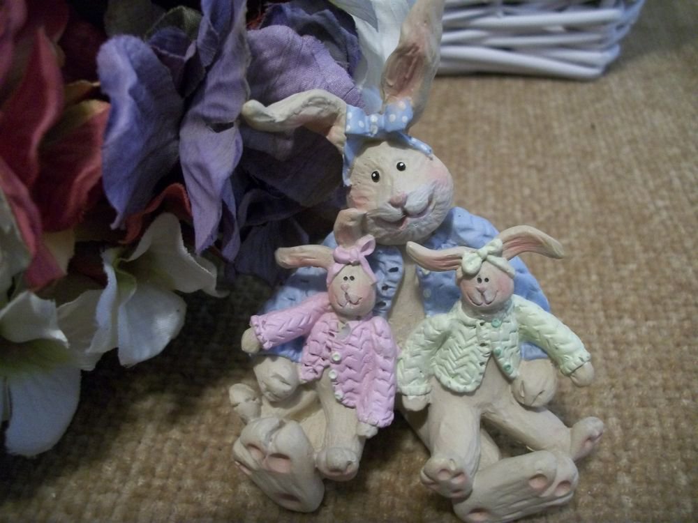 Bunny Rabbit Family Figurine Mother Rabbit with Baby Bunnies Gail West Designs