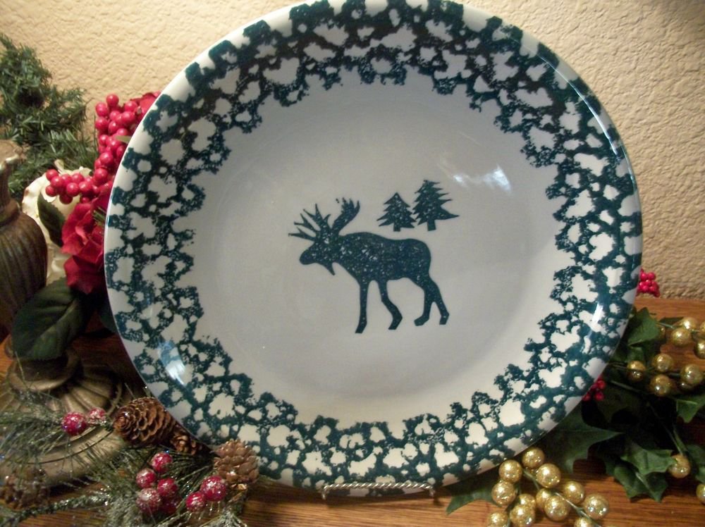 Serving Platter Folk Craft Moose Country Plate 12" VTG Tienshane Tableware