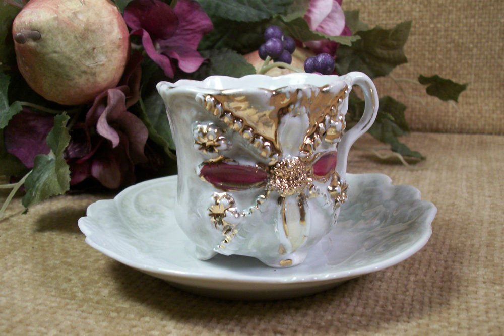 Demitasse Tea Cup Saucer Antique Fine Bone China from Germany Elegant Art Deco