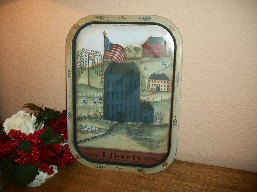 Serving Tray Early American VTG Painted Metal USA Flag Country Farm Home Decor