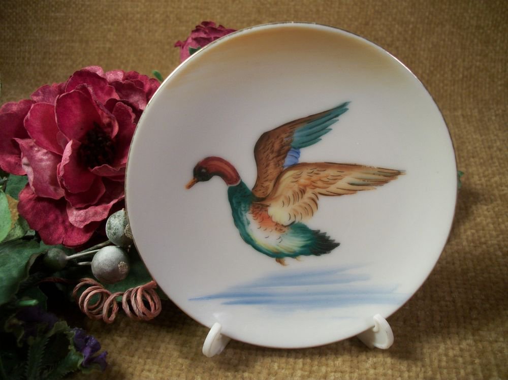 Porcelain Plate Bird Duck Mallard Flying Over Water Small Decorative Dish