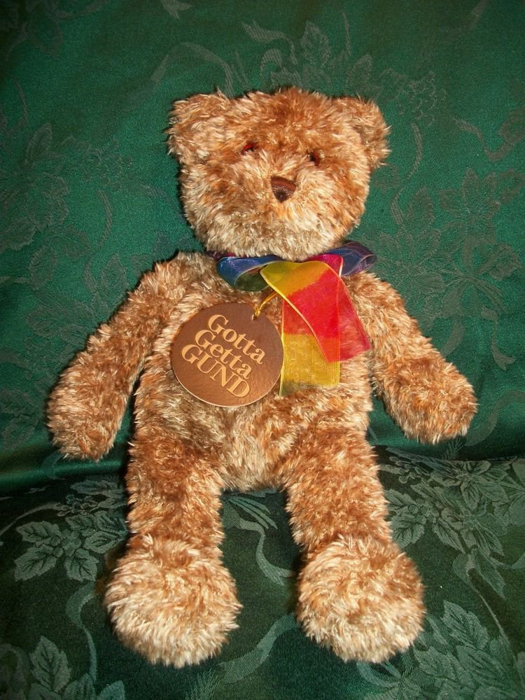 RARE Gund Bearessence Stuffed Animal 15" Plush Bear Rainbow Neck Ribbon w/tag