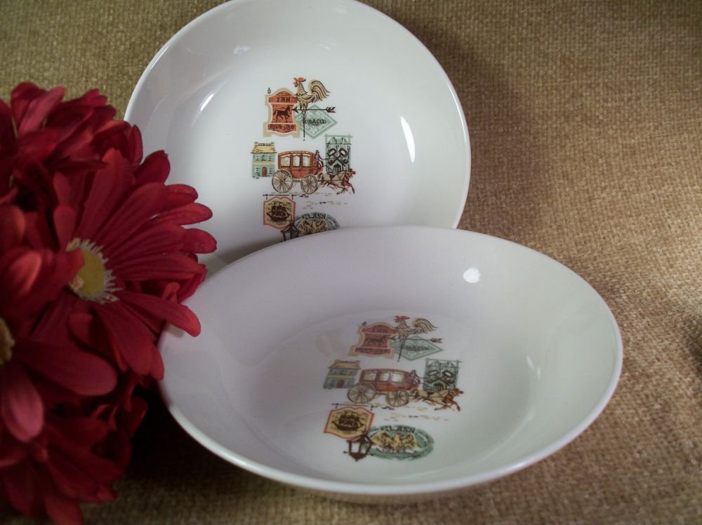 Bowls Early American Rooster Weathervane Carriage Horse VTG Ceramic Tableware