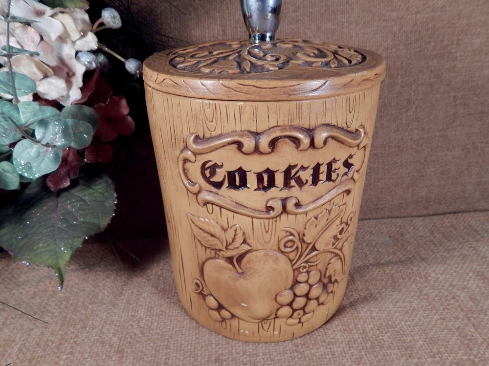 Cookie Jar Rare VTG Treasure Craft Wood Look Ceramic California Pottery Canister