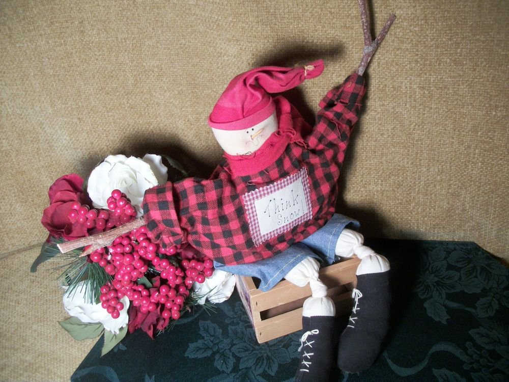 Hand Crafted Snowman Soft Sculpture Folksy Rustic Think Snow Christmas Decor