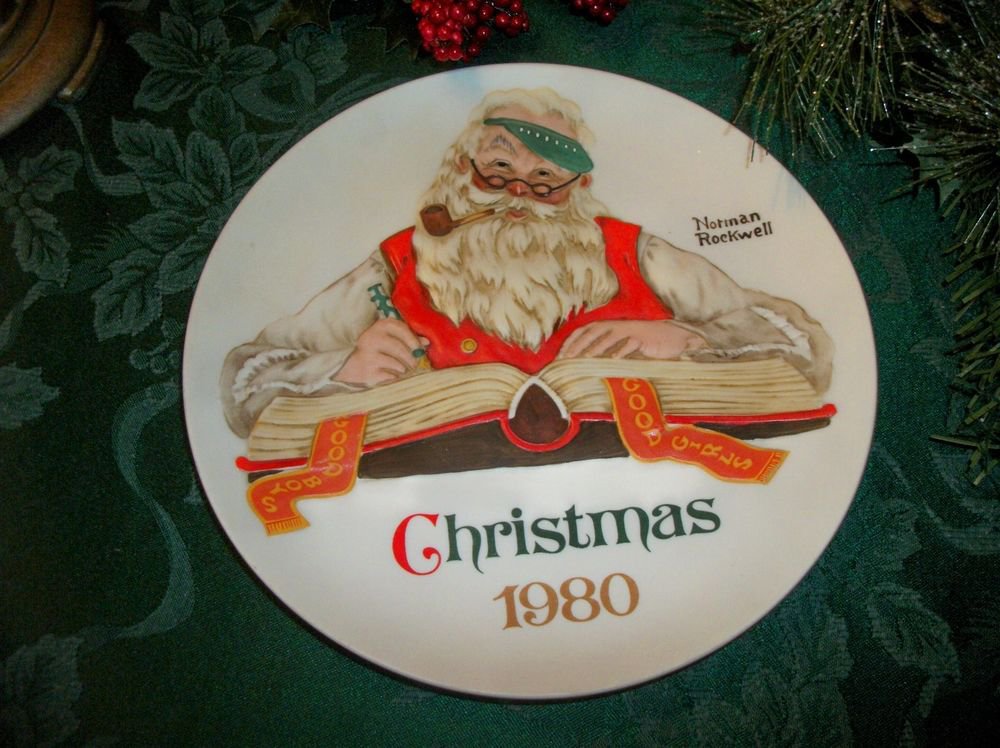 Norman Rockwell Christmas Plate Santa Claus Checking His List 1980 Collectible