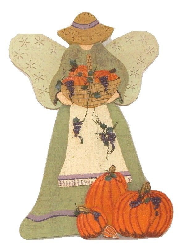 Harvest Angel Wall Hanging Wood and Metal Fall Grape Pumpkin Rustic Home Decor