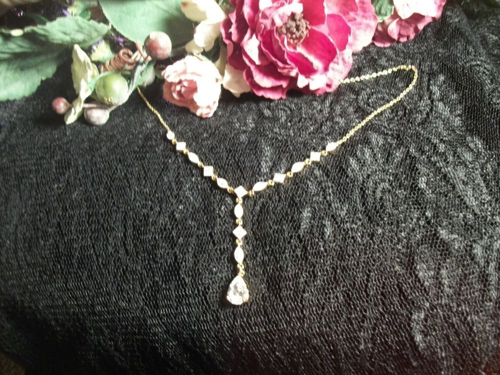 Necklace Statement Drop Down Cubic Zirconia Solitaire w/ Accents VTG Jewelry