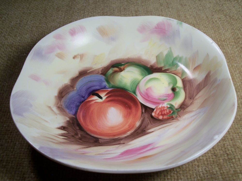 Fruit Still Life Apple Plum Berry Wall Plate Bowl VTG Collectibe Ucagco Ceramics