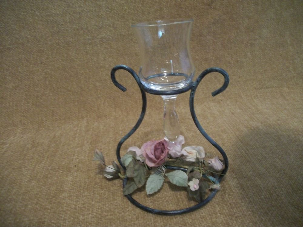 Votive Candle Holder Cottage Chic French Country Victorian Decor Pink Roses