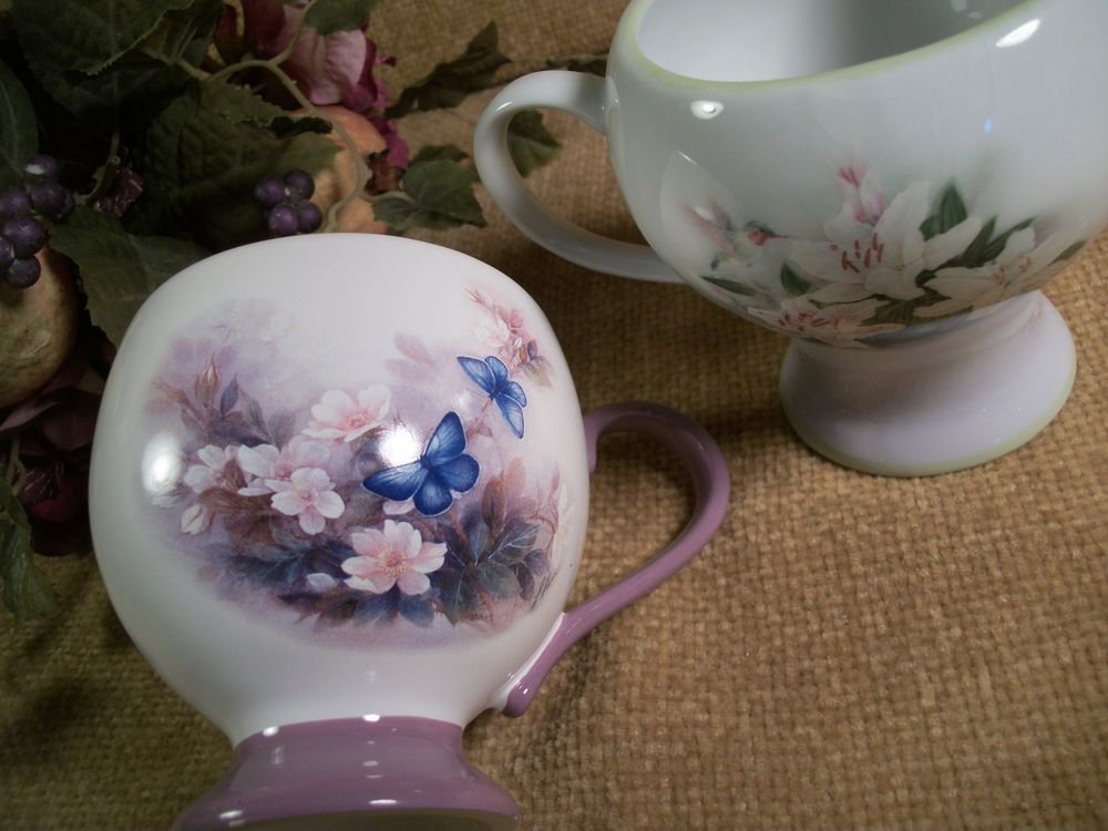 VTG Teleflora Tea Cups Blossoms Butterflies Hummingbirds Lilies by Lena Lici