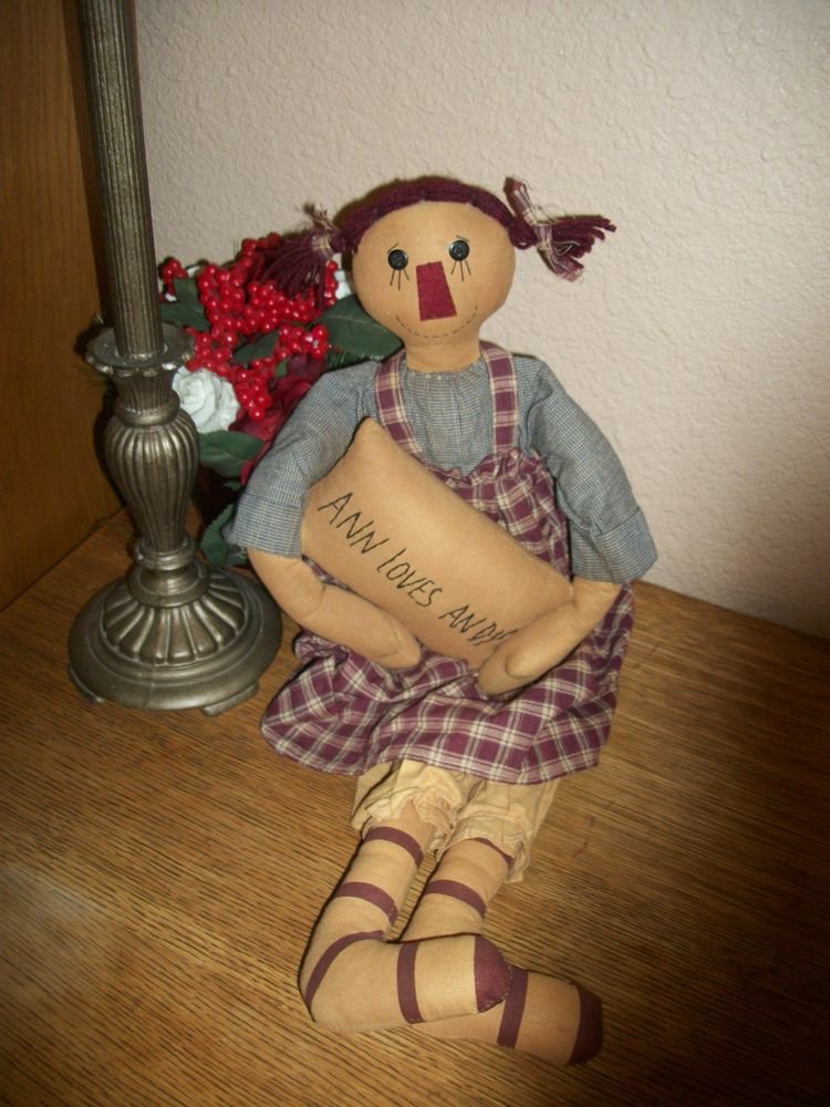 Raggedy Ann Style Girl Doll 24" Hand Crafted Soft Sculpture Country Home Decor