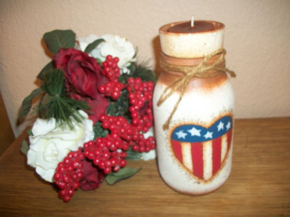 Votive Candle Holder Handpainted American Flag Mason Jar Flower Pot Home Decor