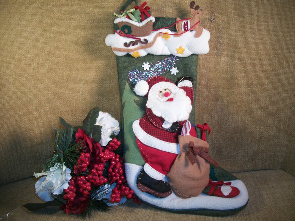 Christmas Stocking Santa with Toy Sack Polyester Sock Hanging Decor by Delton