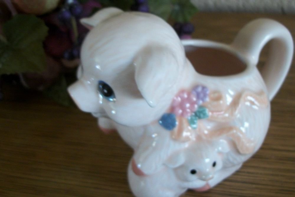 Pig Piglet Creamer Sauce Dish Syrup Pourer VTG Pink Ceramic Serving Tableware