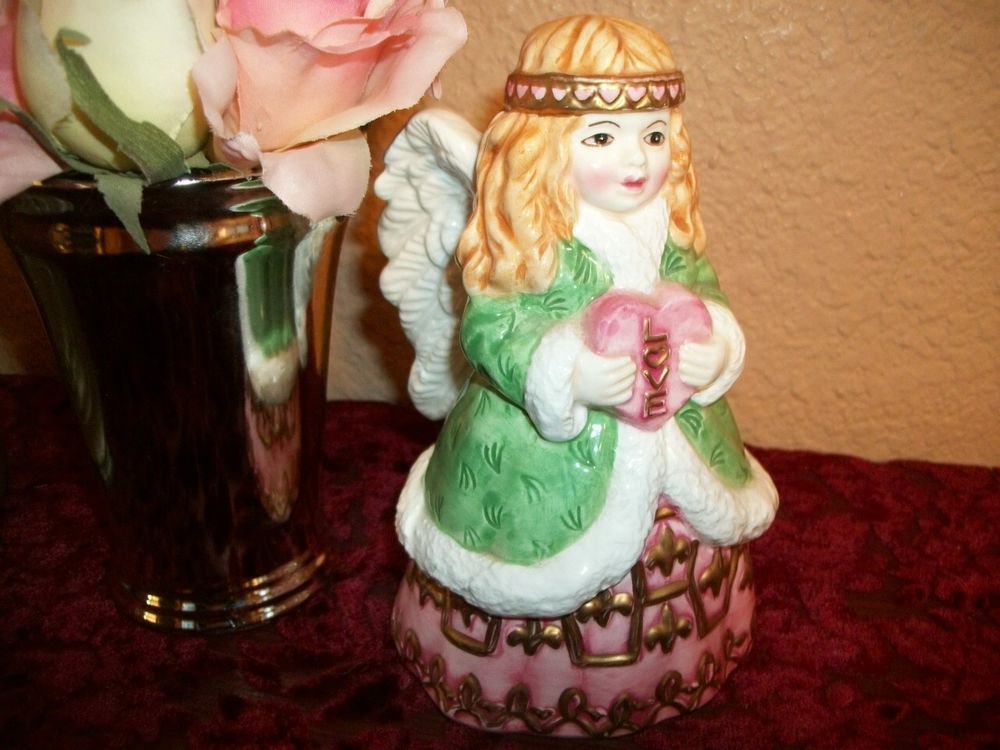 Angel Bell Figurine Love Heart Girl Winter Home Decor Collectible Ceramic Gift
