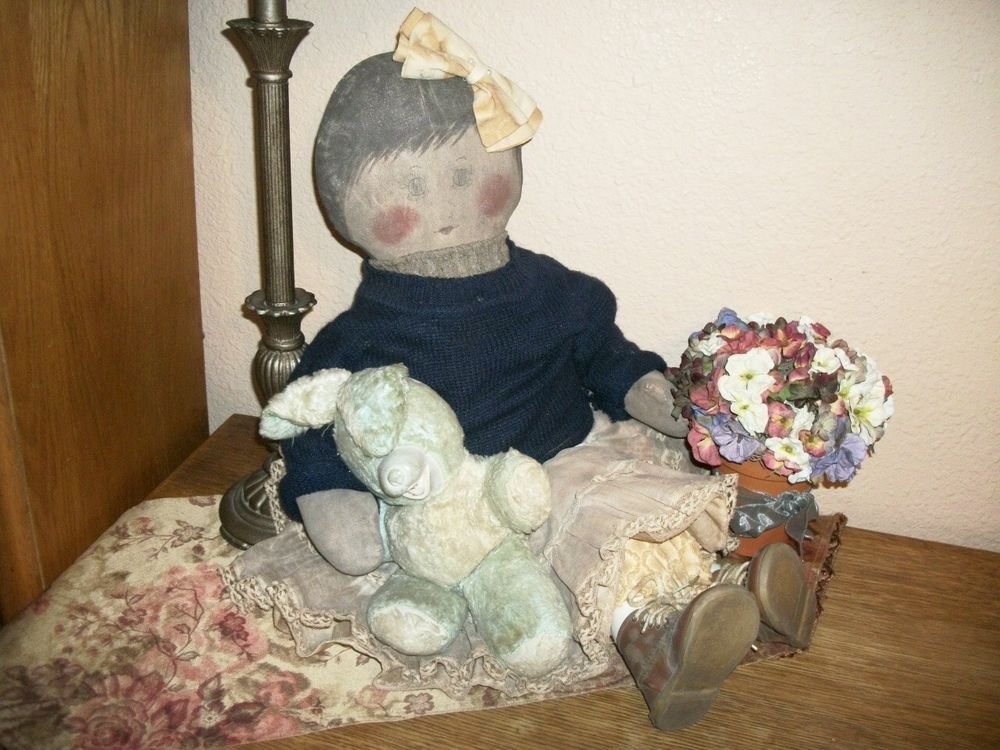 Whimsical Hand Crafted Girl Doll 30" Soft Sculpture Painted Muslin Home Decor