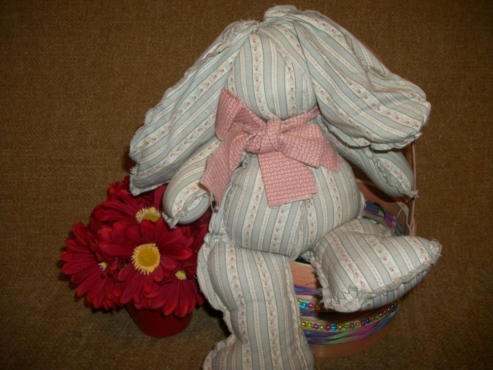 Soft Sculpture Bunny Rabbit Handsewn Scrappy Stuffed Animal Farmhouse Home Decor