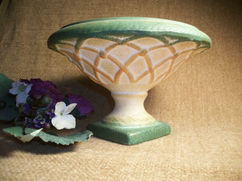 Bisque Ceramic Vase Urn Footed Pedestal Dish Pineapple Pattern Home Decor