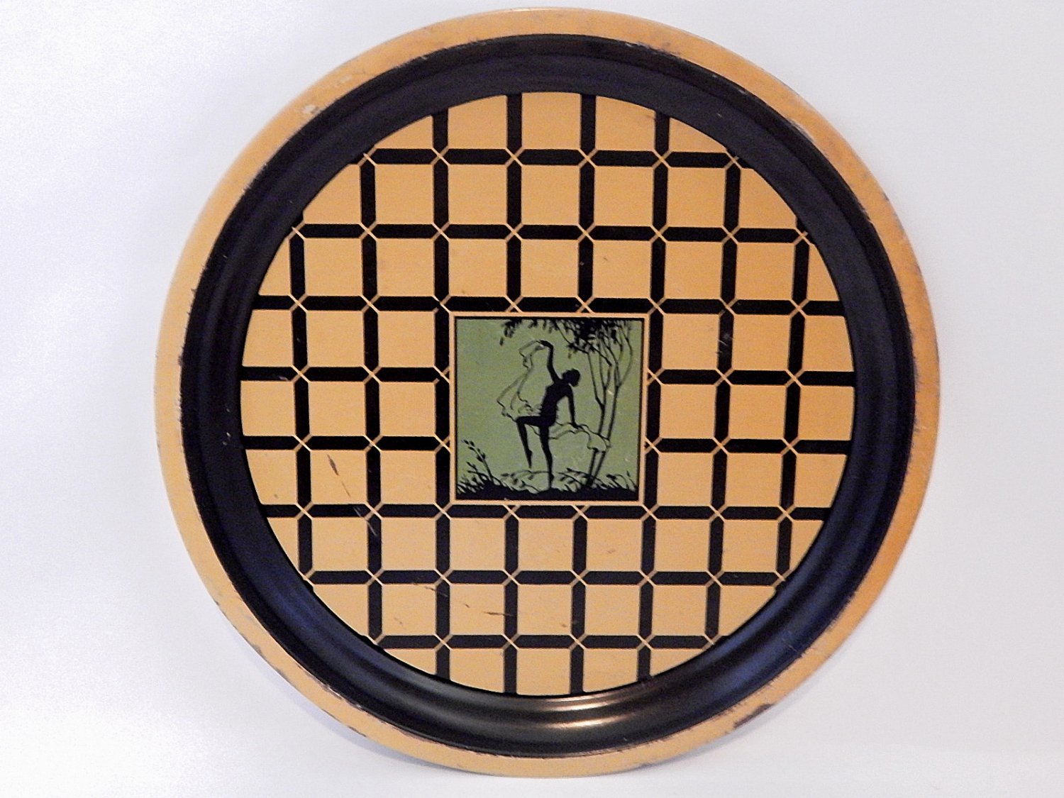 Art Deco Nude Woman Bar Tray Gold Black Metal Antique Serving Platter
