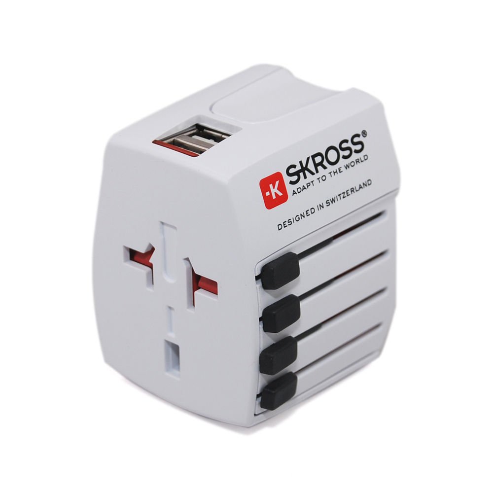 Skross World Travel Adapter MUV USB 2-pole Adapter & USB Charger - White 1.30215