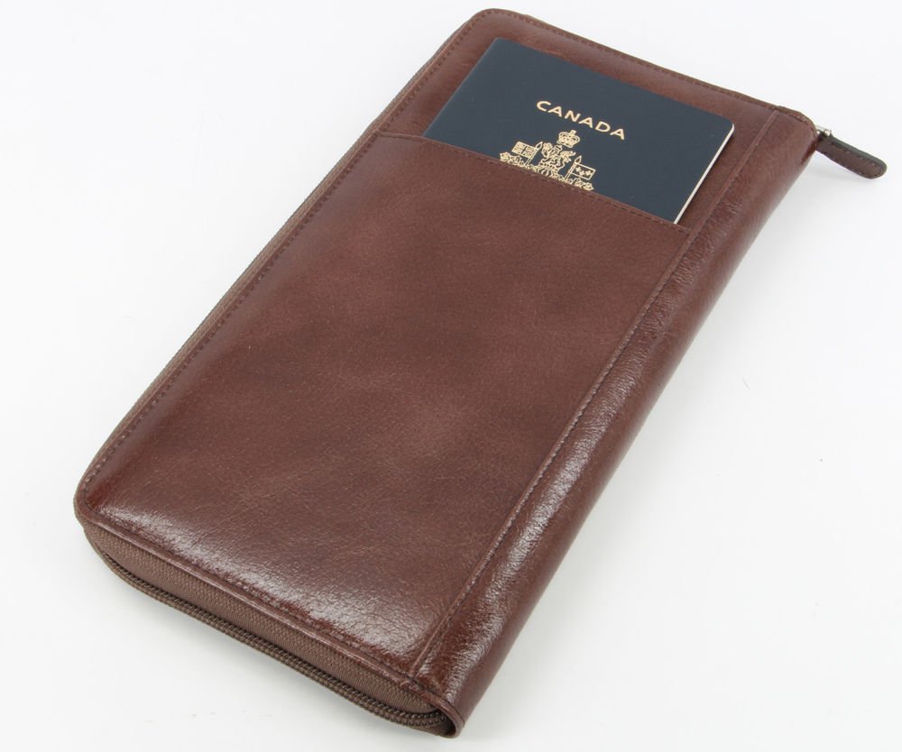 Italian leather Zip-around Family Passport Credit Card Travel Document Wallet