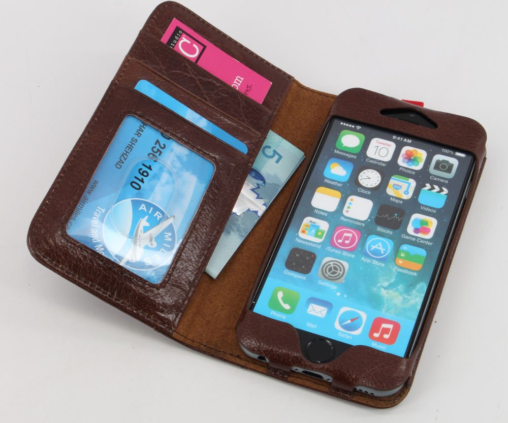 myBitti Book style Genuine vintage cow Leather folio wallet case iphone 6 4.7"
