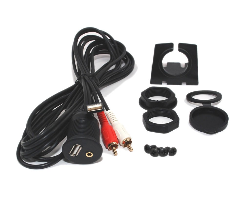 Xtenzi USB & 3.5mm AUX RCA extension Flush Mount 2 Meter Cable,1/8 AUX Car Bike