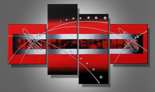 Abstract 100% Handmade Oil Painting on Canvas Red Sea Handmade Painting Set of 4pcs