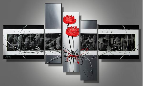 Roses-abstract, botanical-handmade painting-set of 5pcs