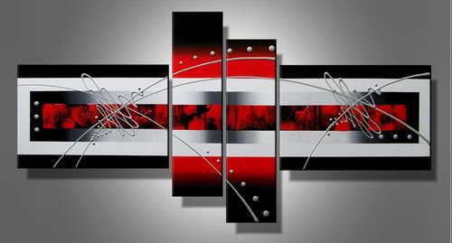 Red Line -Abstract-handmade painting-set of 4pcs