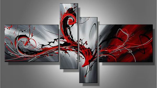 Magic red -Abstract-handmade painting-set of 4pcs