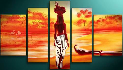 African Girl -People-handmade oil painting-set of 5pcs