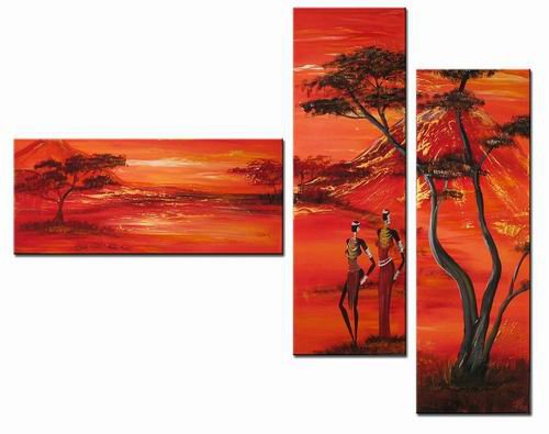 Red Night -Landscape , People , Botanical-handmade painting-set of 3pcs