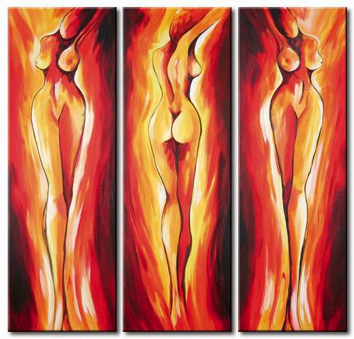 Fire and flames -People-handmade painting-set of 3pcs