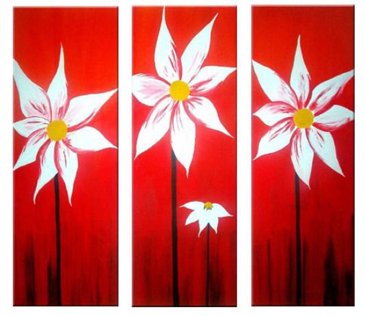 Flowers Sunset -Botanical-handmade painting-set of 3pcs