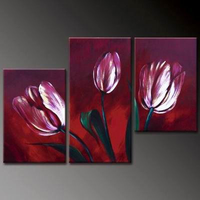 Flowers Purple Tulips -Botanical-handmade painting-set of 3pcs