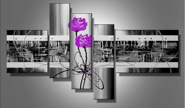 Purple Love -Abstract , Botanical-handmade painting-set of 5pcs