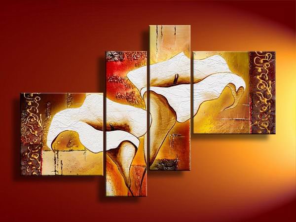 Flowers Elegant white lilies -Botanical-handmade painting-set of 4pcs