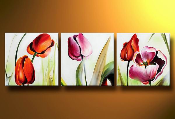 Flowers Beautiful Tulips -Botanical-handmade painting-set of 3pcs
