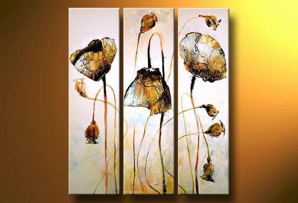 Flowers Gold Poppy -Botanical-handmade painting-set of 3pcs