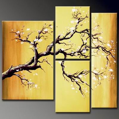Flowers Cherry Blossom -Botanical-handmade painting-set of 4pcs