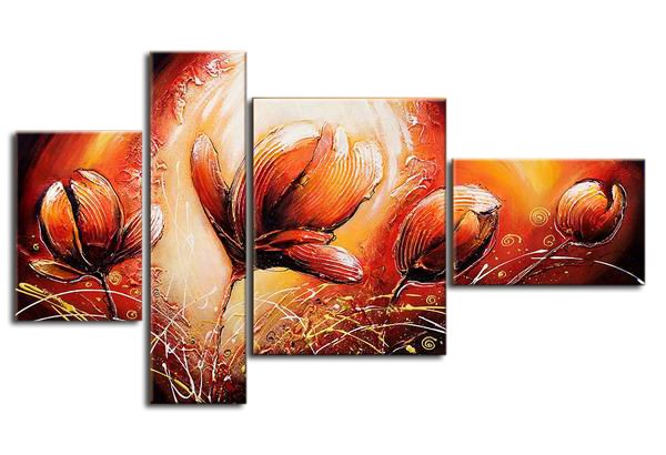 Tulip -Botanical-handmade painting-set of 4pcs