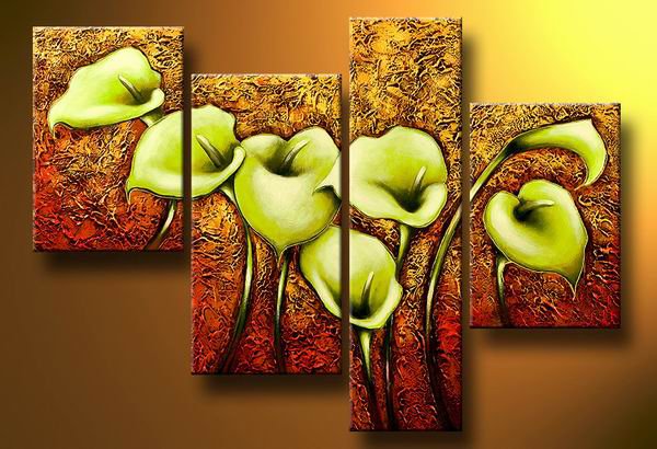 Flowers Green lilies -Botanical-handmade painting-set of 4pcs