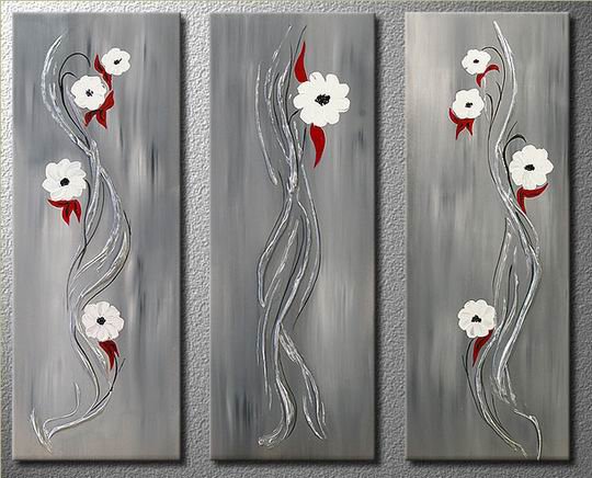 Flowers Elegant white flowers -Botanical-handmade painting-set of 3pcs
