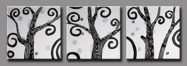Retro -Abstract , Botanical-handmade painting-set of 3pcs