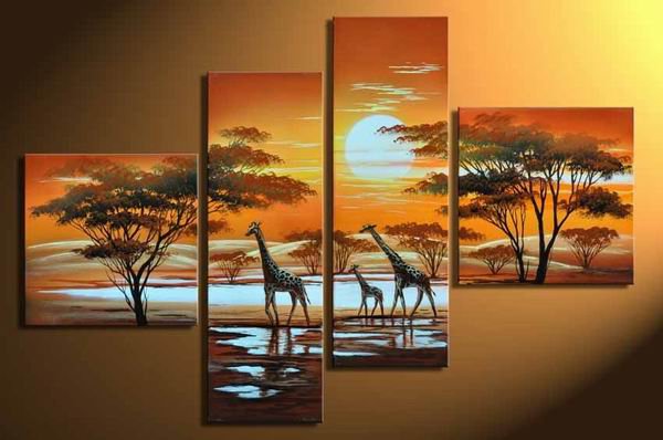 Sunset-Landscape, Animal, Botanical-oil on canvas paintings-Group paintings-over size-set of 4pcs