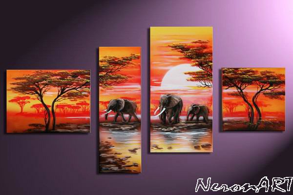 Savannah -Landscape , Botanical , Animal-handmade painting-set of 4pcs
