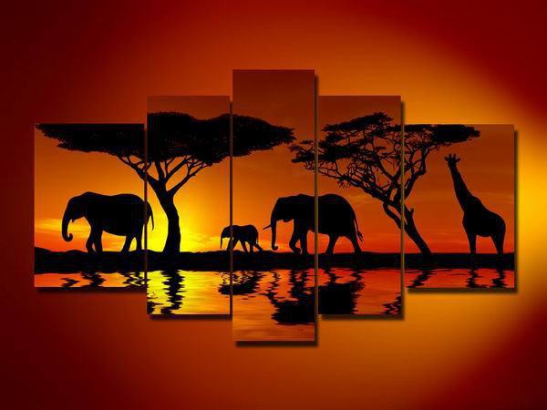 Safari -Landscape , Botanical , Animal-handmade painting-set of 5pcs